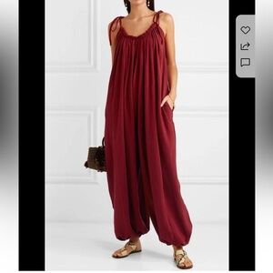Caravana Yetzi Oversized Gathered Cotton Gauze Jumpsuit Red